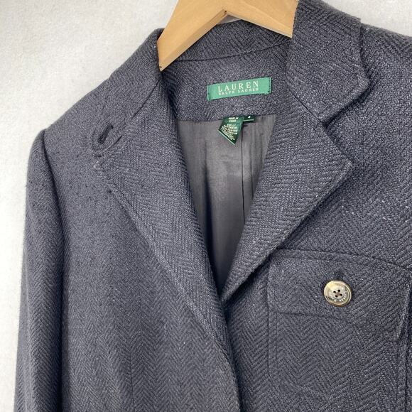 LAUREN RALPH LAUREN Blazer 4 Silk Linen Herringbone Blazer Jacket Blue Gray - Picture 4 of 15